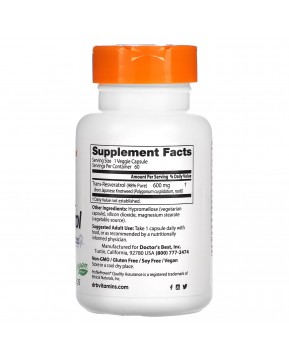 Doctor's Best, высокоэффективный транс-ресвератрол 600, 600 мг, 60 вегетарианских капсул